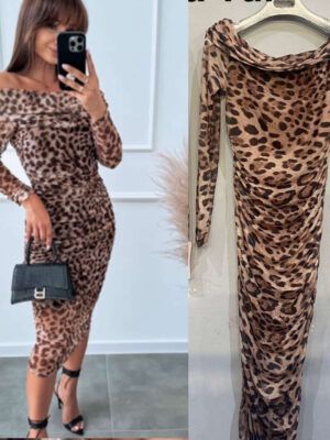 Vestido bardotte animal print