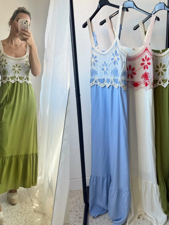 Vestido croché tejido combinado