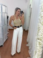 Jean beige costuras marrones