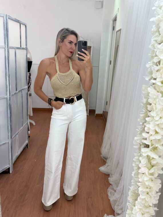 Jean beige costuras marrones