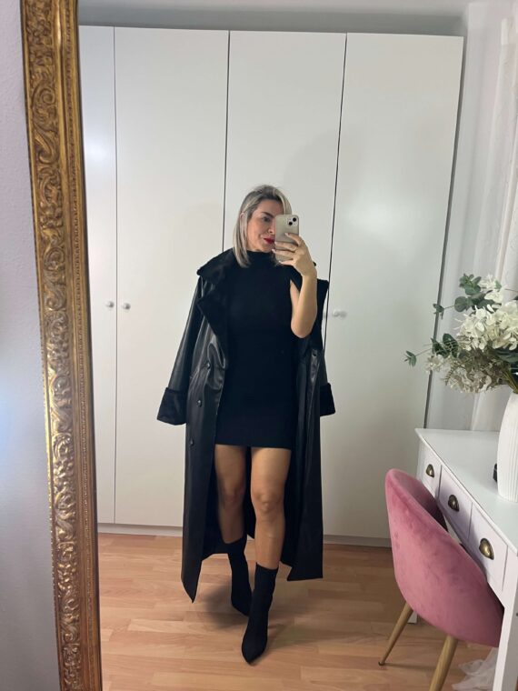 Gabardina polipiel cuello pelito