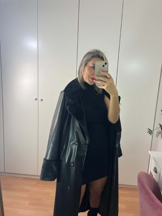 Gabardina polipiel cuello pelito