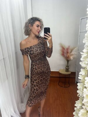 Vestido asimétrico tul animal print