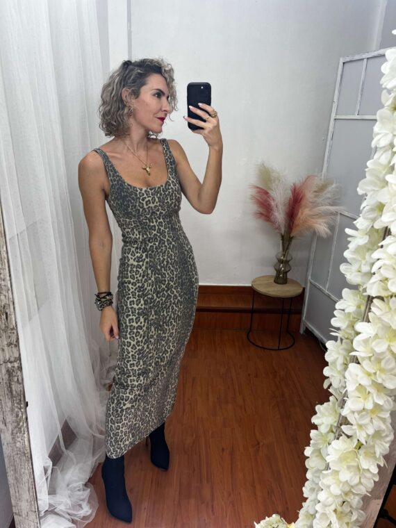 Vestido denim animal print