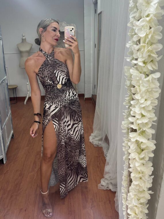 Vestido animal print largo
