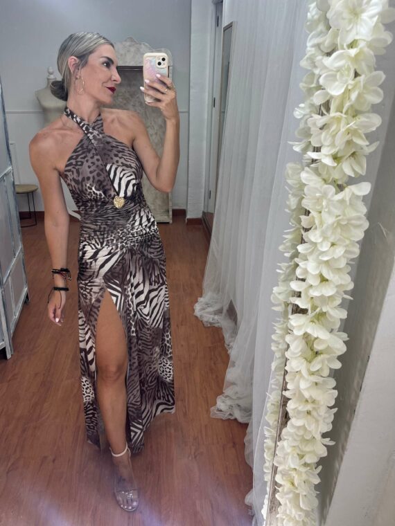Vestido animal print largo